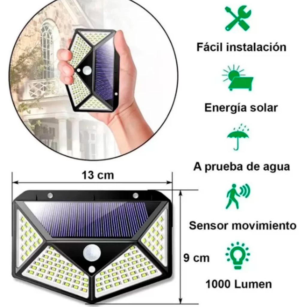 LAMPARA LED CON PANEL SOLAR Y SENSOR DE MOVIMIENTO