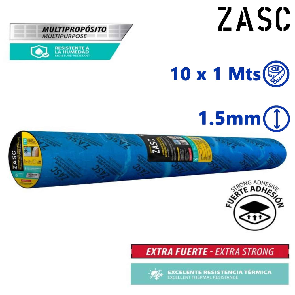 ZASC CINTA ALUMINIZADA DE BUTILO AUTOADHESIVA MULTIPROPOSITO 10MTS X1MTS