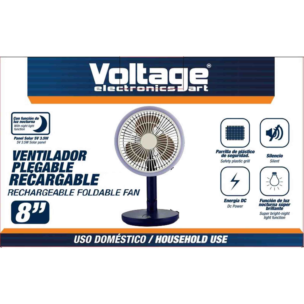 VOLTAGE VENTILADOR PLEGABLE ELECTRICO D/MESA LUZ NOCTURNA