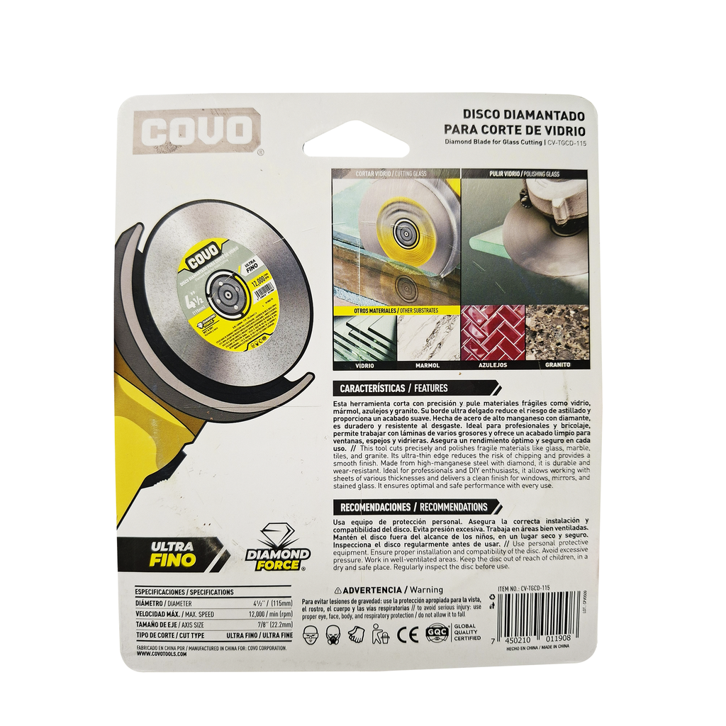 COVO DISCO DIAMANTADO P/CORTE DE VIDRIO 4 1/2"