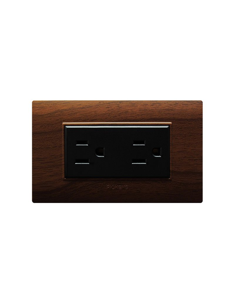 PICKENS TOMACORRIENTE 2P+T DOBLE NOGAL C/ NEGRO