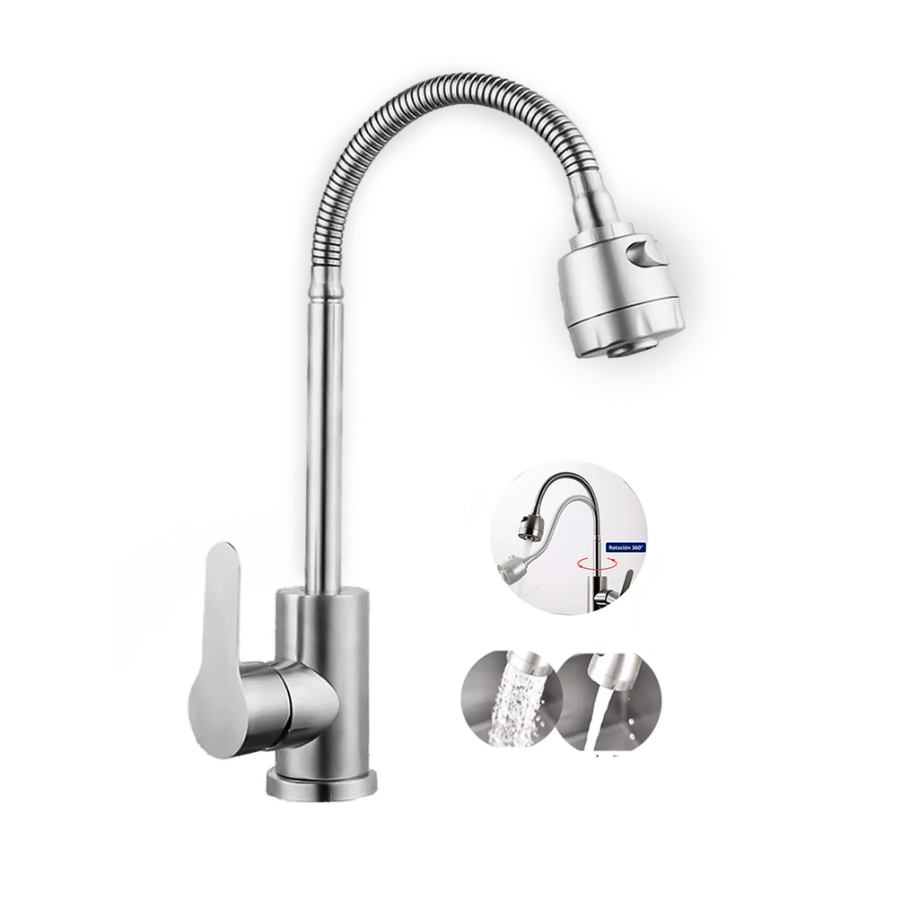 SALUD VEN GRIFERIA P/LAVAPLATOS CUELLO CISNE FLEXI  ACERO INOX AGUA FRIA Y CALIENTE