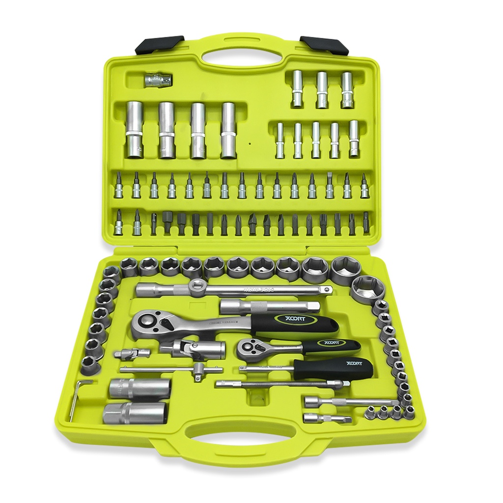 XCORT SET DE DADOS Y RATCHET 94 PZA 1/2" Y 1/4"