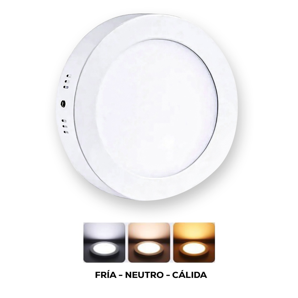 LAMPARA LED SUPERFICIAL REDONDA 3 COLORES EN 1 (36W)