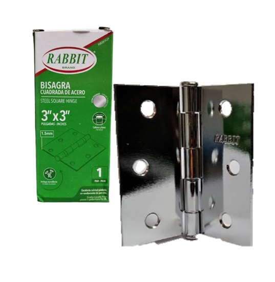 RABBIT BISAGRA CUADRADA ZINCADA 3" X 3" LATON CROMADO