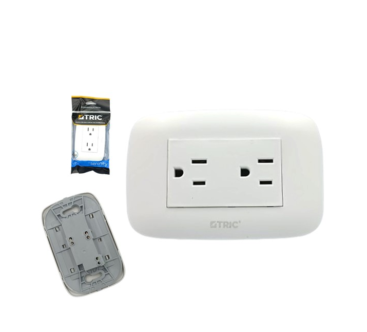 SERENITY TOMA DOBLE 2 POLOS + TIERRA , BLANCA, ABS (BORDE OVALADO)