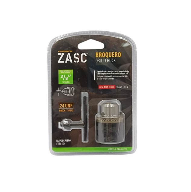 ZASC MANDRIL CON LLAVE 3/8" (APROX. 9.5MM) (2 PZAS)