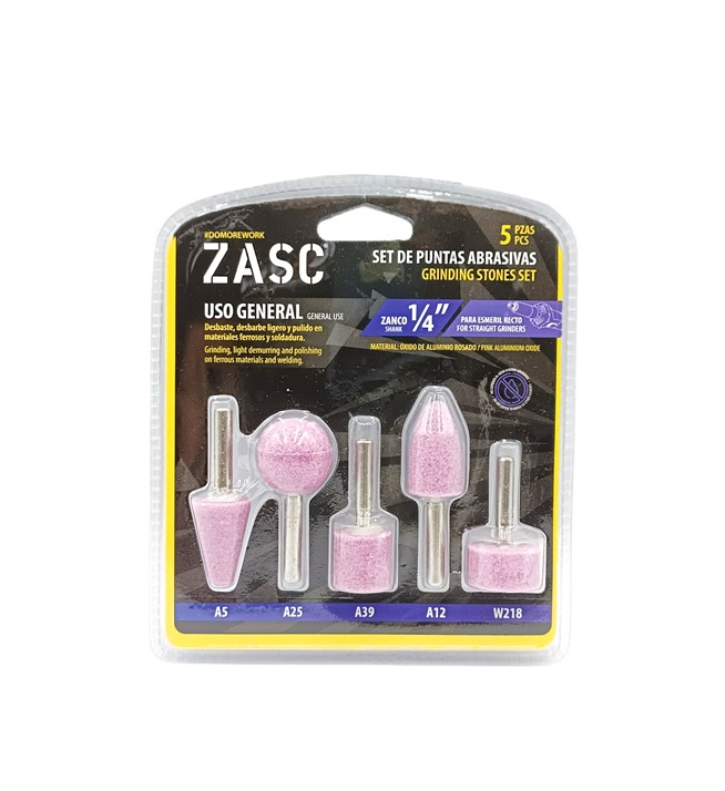 ZASC SET DE PUNTAS ABRASIVAS USO GENERAL 1/4" DE 5 PZAS