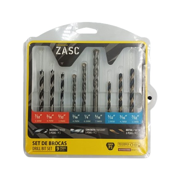 ZASC JUEGO DE MECHAS PARA MADERA / CONCRETO / METAL 9 PZS