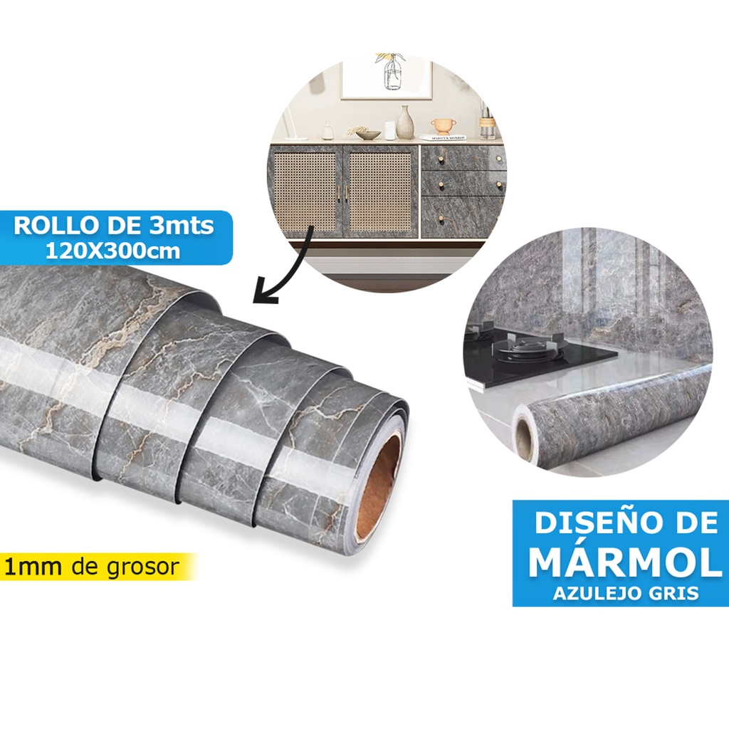 VINIL AUTOADHESIVO TIPO  MARMOL AZULEJO GRIS (120X 300CM)
