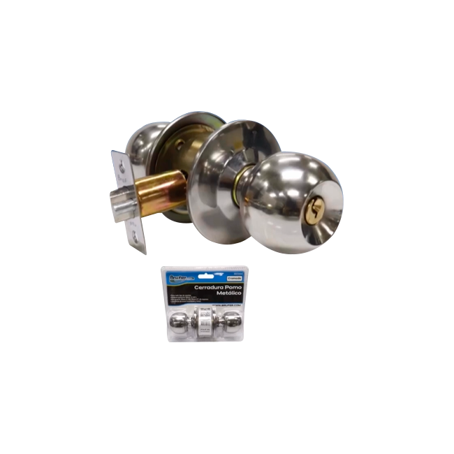 BRUFER CERRADURA DE POMO METALICA CROMADA CON LLAVE
