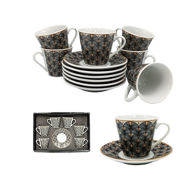 FERCO JUEGO DE 6 TAZAS C/ PLATO DE PORCELANA 12PZS