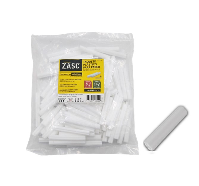 ZASC RAMPLUG PLASTICO 3/16"X11/2" BLANCO 100 PZS