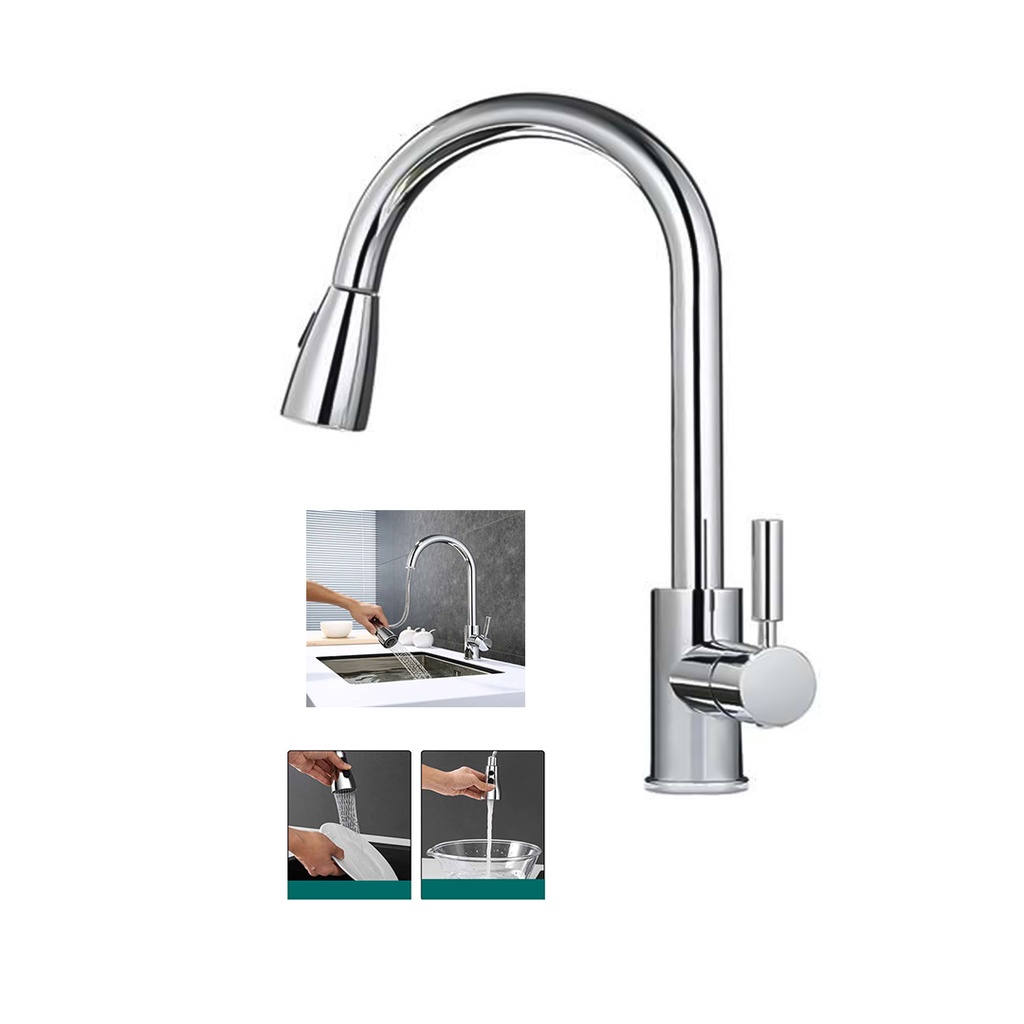 GRIFERIA ACERO CROMADA P/ LAVAPLATOS AGUA FRIA Y CALIENTE