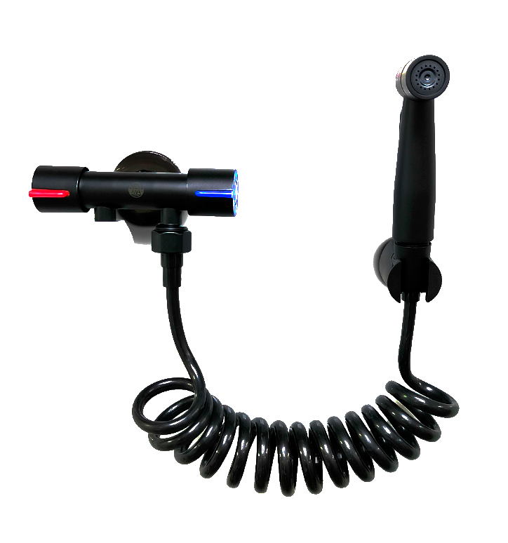 DUCHA TELEFONO PLASTICO CON LLAVE DE ARRESTO ACERO INOXIDABLE  NEGRO