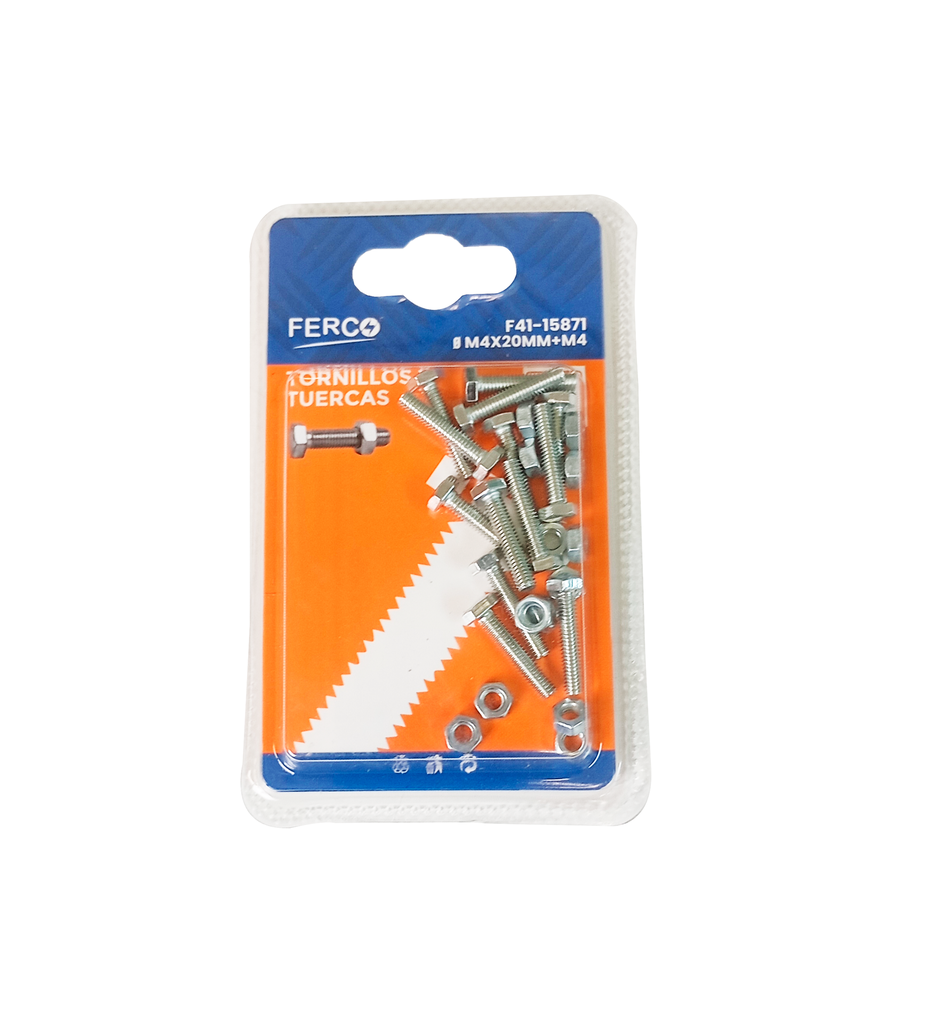 FERCO TORNILLO CON TUERCA HEXAGONAL ROSCA FINA M4 X 20MM