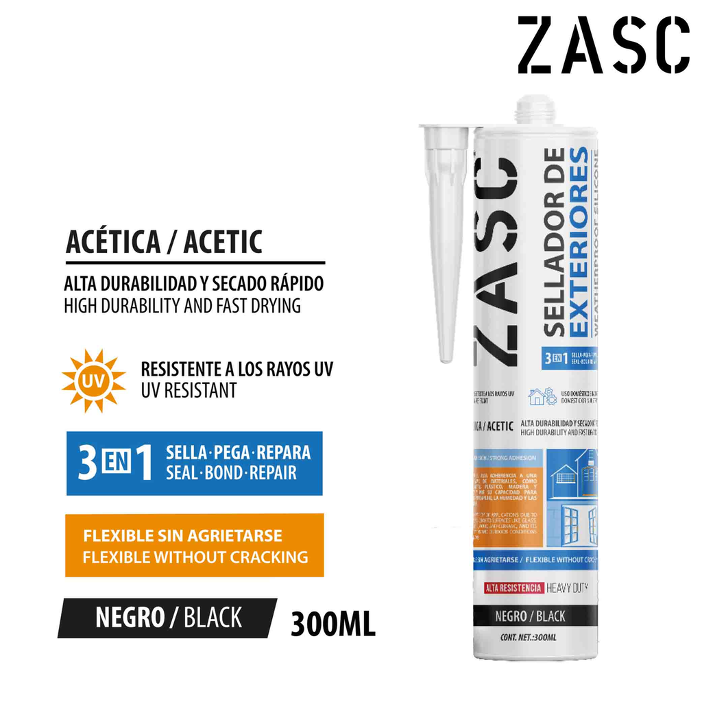 FERCO SILICON NEGRO P/EXTERIORES 300 ML USO GENERAL ZASC