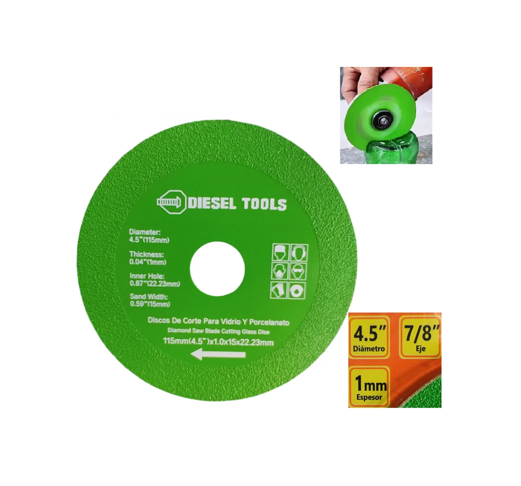 DIESEL TOOLS DISCO DE CORTE 4 1/2'' PARA VIDRIO Y PORCELANATO