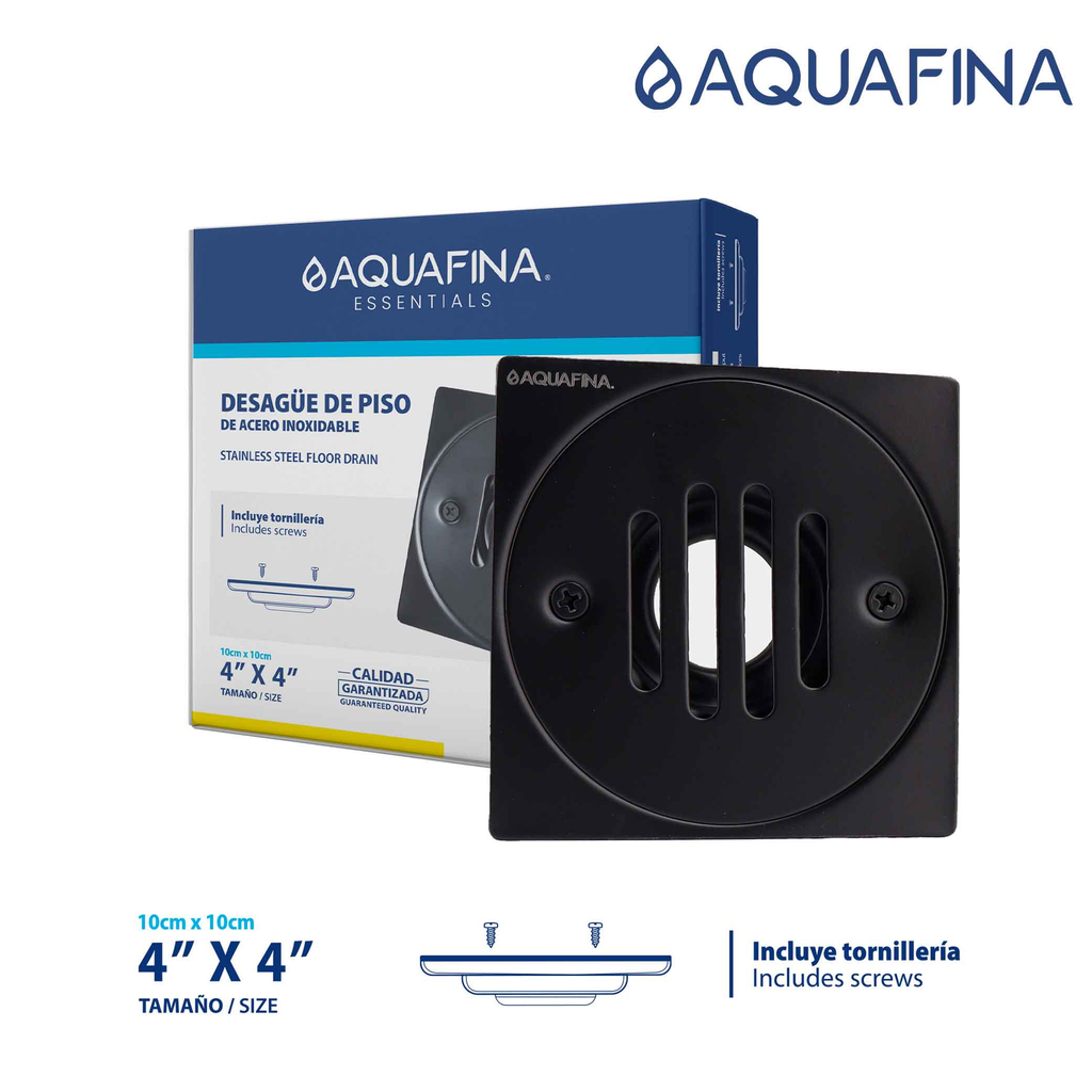AQUAFINA DESAGUE P/PISO ACERO INOXIDABLE 4"X4" ACABDO NEGRO MATE