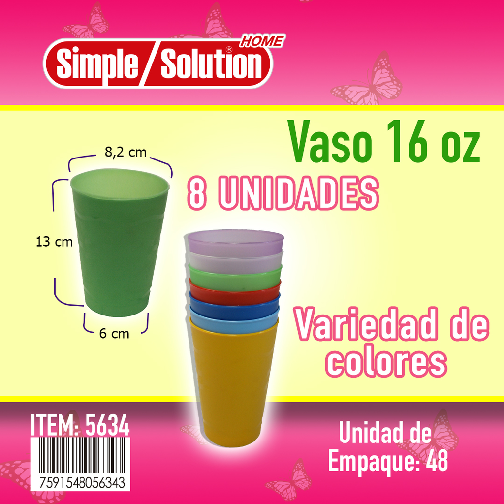 SIMPLE  SOLUTION VASO PLASTICOS 16 OZ /473CC (8 UNID)