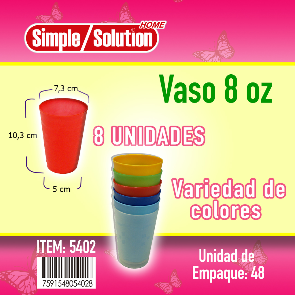 SIMPLE  SOLUTION VASO PLASTICOS 8 OZ /236CC (8 UNID)