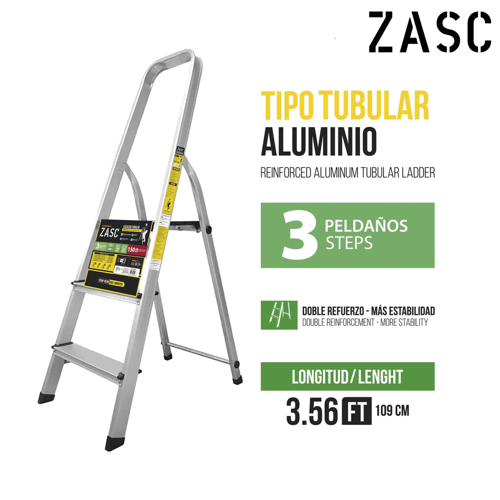 ZACS ESCALERA TUBULAR DE ALUMINIO 3 PELDAÑOS 109CM