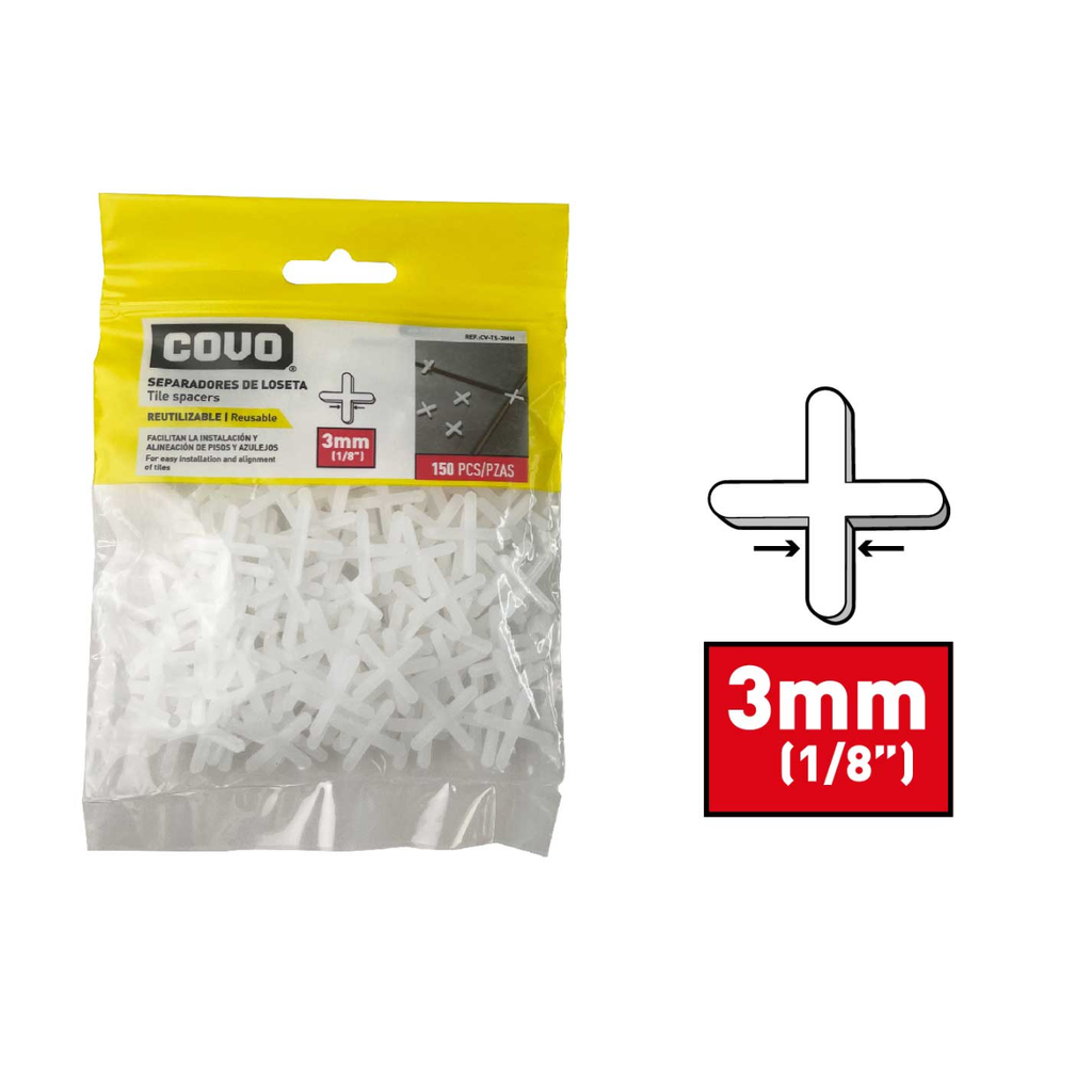 COVO SEPARADORES DE LOSETA 3MM REUTILIZABLE 150 PZAS