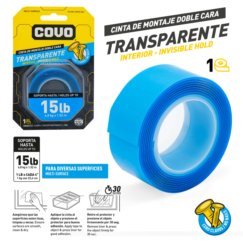 COVO CINTA DOBLE FAZ AZUL 1.52 MTS