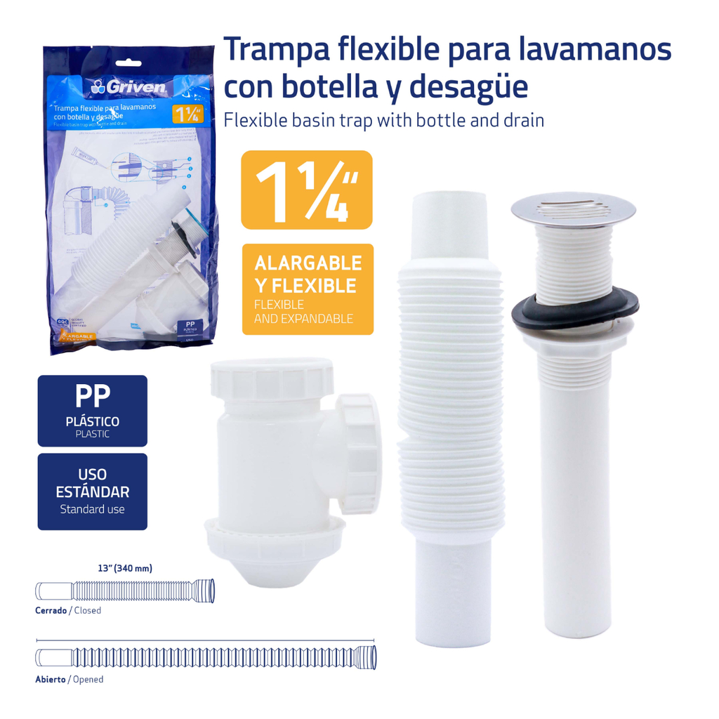 GRIVEN DESAGUE CON SIFON EXTENSIBLE 1 1/4