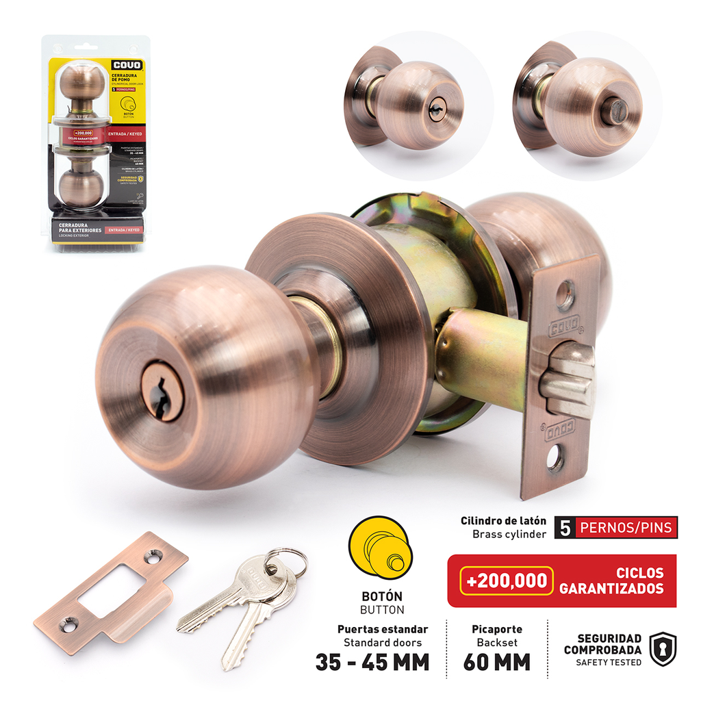 COVO CERRADURA DE POMO (COBRE) CON BOTON
