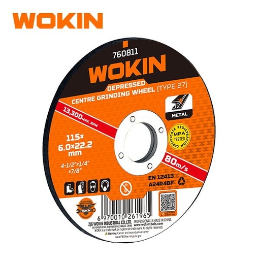 [760818] WOKIN DISCO P/ESMERILAR CENTRO REBAJADO 7"X 1/4" X 7/8" (METAL 180X6X22.2MM)