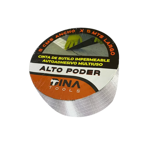 [950768] DINA TOOLS CINTA DE BUTILO IMPERMEABLE AUTOADHESIVO 5CM ANCHO X 5 MTS LARGO B