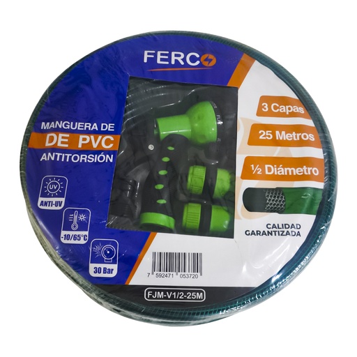 [FJM-V1/2-25M] FERCO MANGUERA CULEBRA 1/2" X 25MTS, PVC, CON PICO I ACCESORIOS