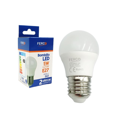 [FLB-G45E27-5W] FERCO BOMBILLO AHORRADOR LED TIPO GLOBO 5W 6500K ROSCA E27