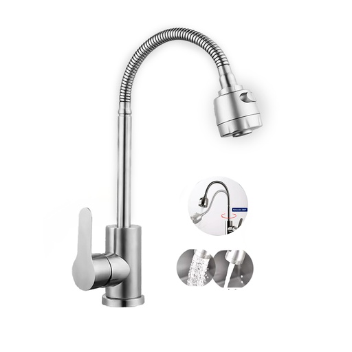 [GB-911] SALUD VEN GRIFERIA P/LAVAPLATOS CUELLO CISNE FLEXI  ACERO INOX AGUA FRIA Y CALIENTE