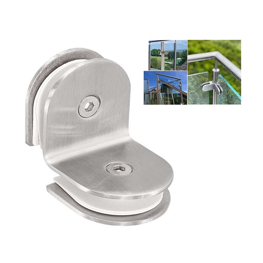 [HR-489] CLIP CONECTOR DE ESQUINA P/ VIDRIO DE 90° ACERO INOX