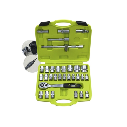 [HR-M3389] SET DE DADOS CON RATCHET 1/2" 32 PZA