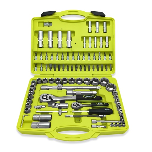 [HR-M3390] XCORT SET DE DADOS Y RATCHET 94 PZA 1/2" Y 1/4"