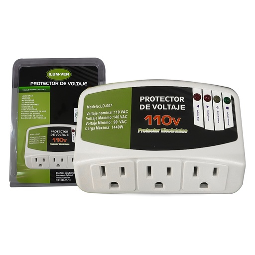 [LD-007] PROTECTOR DE VOLTAJE MULTIUSO 3 TOMAS 110V