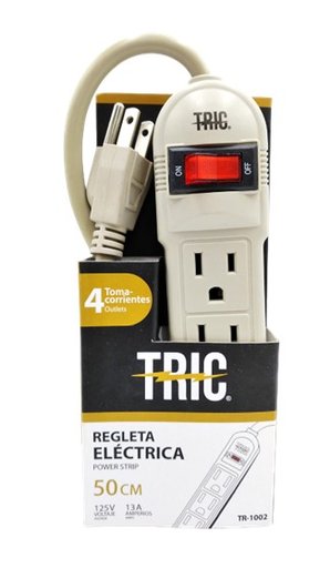 [T-1002] TRIC REGLETA ELECTRICA4 TOMAS 50CM 125V/12A