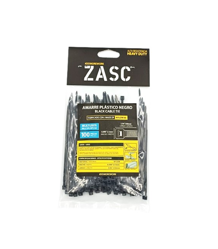[Z-CT2.5X100MM-B] ZASC TIRRAP DE PLASTICO NEGRO 2.5 MM X 100 MM PQT 100 UND