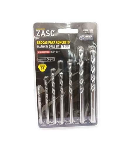 [Z-DBMA-7SET] ZASC JUEGO DE MECHAS PARA CONCRETO (1/8" - 3/8") 7 PZS