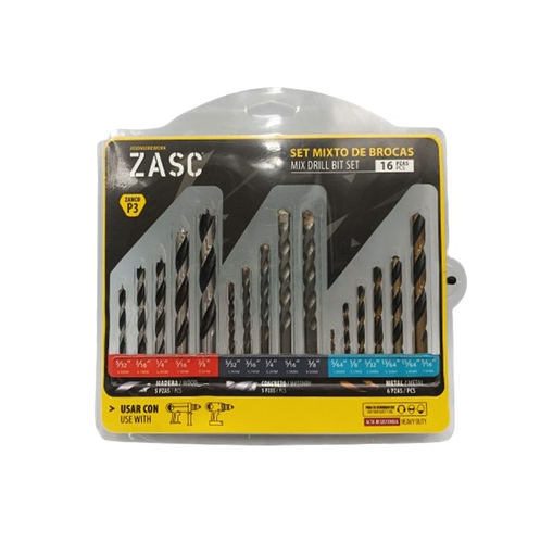 [Z-DBMIX-16SET] ZASC JUEGO DE MECHA PARA MADERA/ CONCRETO/ METAL 16 PZS