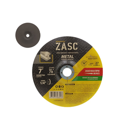 [Z-GD180X6-T27] ZASC DISCO PARA ESMERILAR 7" X 1/4"