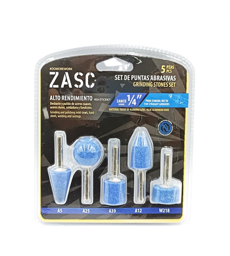 [Z-GSS-HE05] ZASC SET DE PUNTAS ABRASIVAS ALTO RENDIMIENTO1/4" DE 5 PZAS