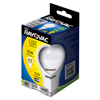 [303728] RAYOVAC BOMBILLO LED LUZ AMARILLA 6W (520 LUMENS)