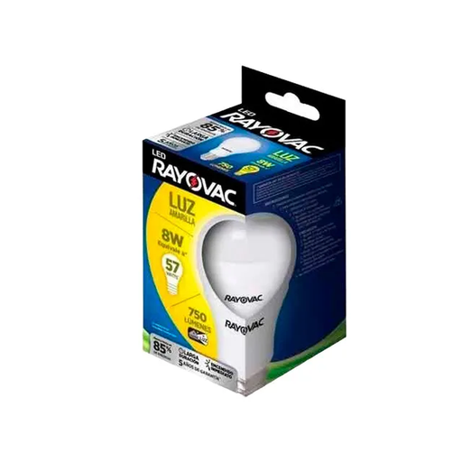 [303742] RAYOVAC BOMBILLO LED AMARILLA 8W (750 LUMENS)