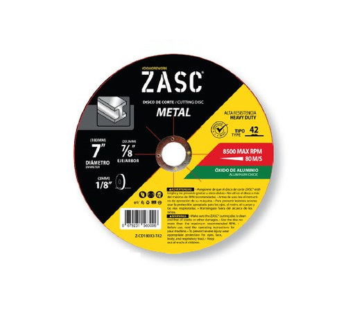 [Z-CW180X3.2-T42] ZASC DISCO DE CORTE (METAL) 7" X 7/8" X 1/8"