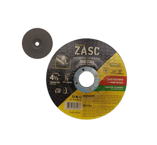 [Z-GW115X6-T27] ZASC DISCO P/DESBASTE ESMERIL 4 1/2 X 1/4 6MM