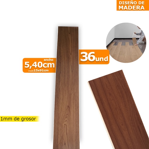 [HR-581] PISO DE VINIL AUTOADHESIVA MARRON X 5M2